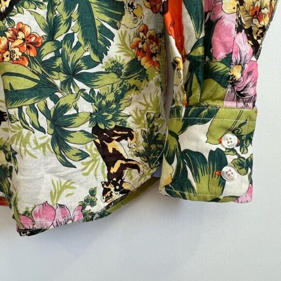 Le 31 Men’s Large Green Floral Hawaiian Camp Long Sleeve Button Down Shirt - Picture 2 of 11